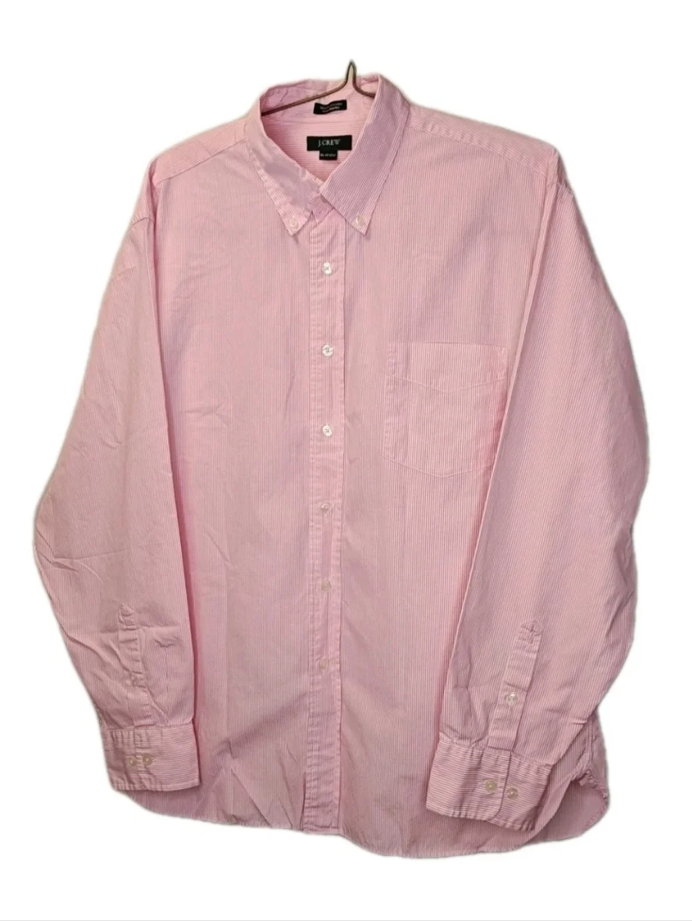 Vtg Y2K J Crew Oxford Shirt Men Sz XL 17/17.5 Pink Pinstriped 100s 2 Ply Cotton